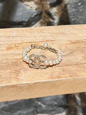 Chanel 2022 Faux Pearl Crystal CC Bracelet